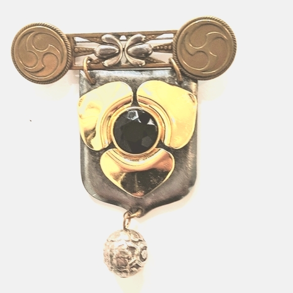 Vintage Marjorie Baer Brooch Mixed Metal Design with Hematite Center Stone - Picture 1 of 2
